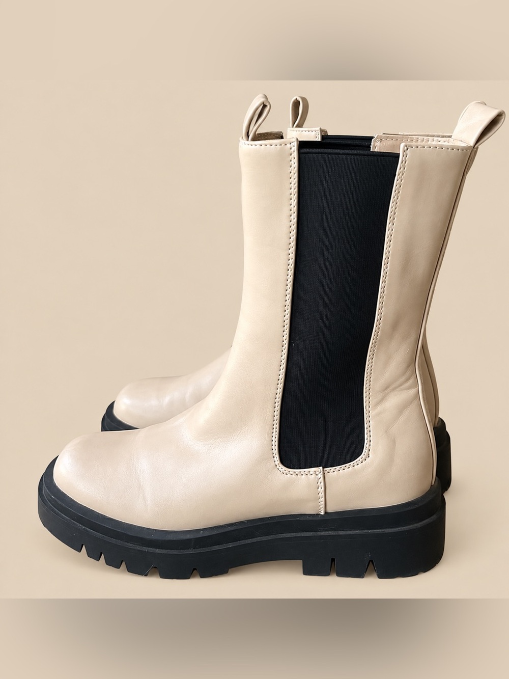 Pieces Minimalist Chunky Leather Lug Boot 37